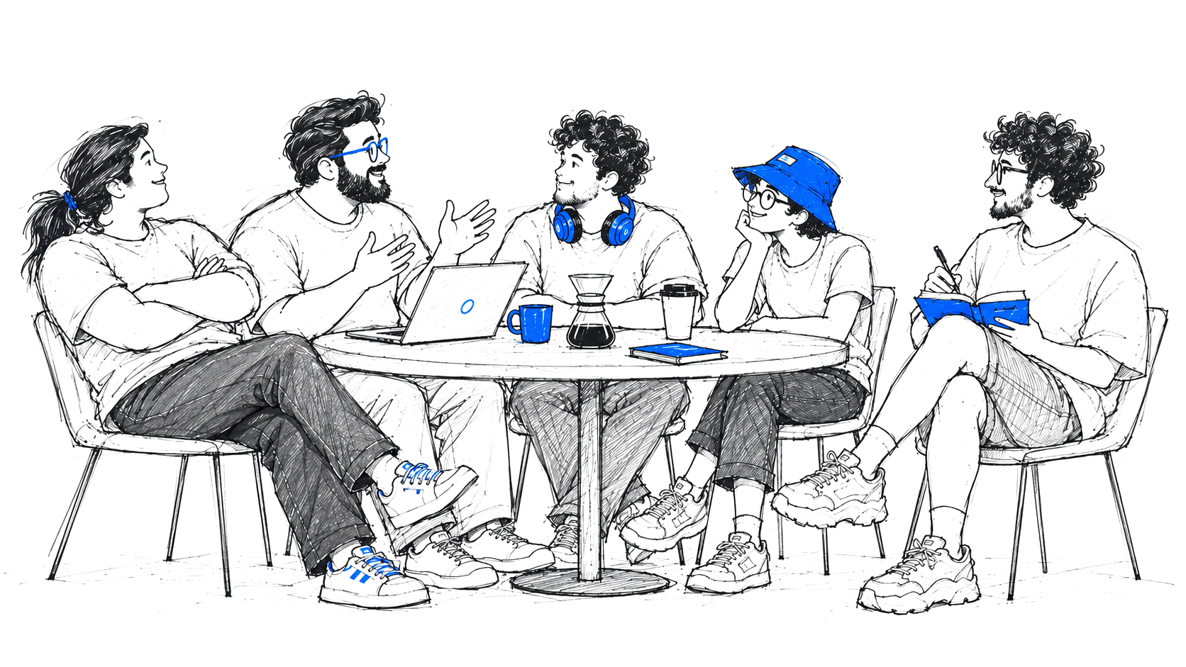 Illustration of the Drahenix team talking around a table
